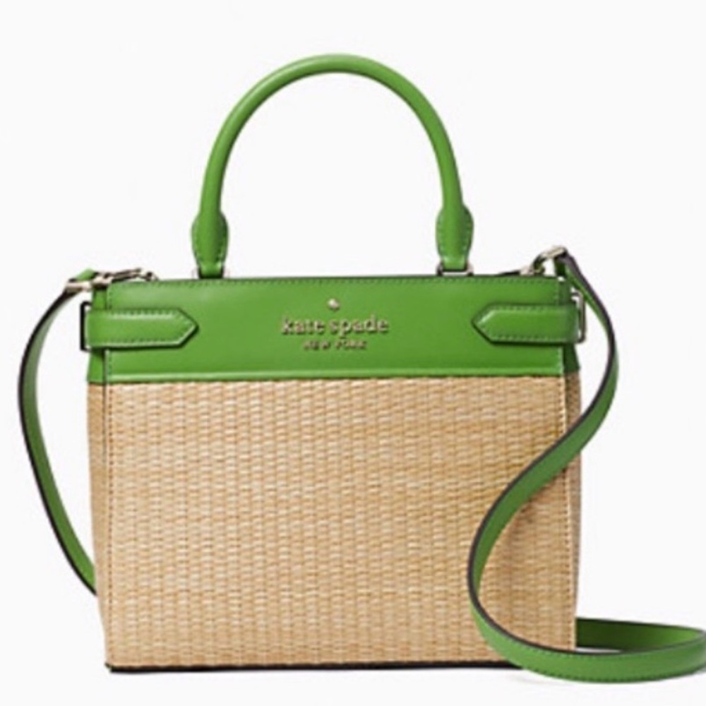 KATE SPADE ♠️ New York 💚Staci💚 LEATHER & STRAW SMALL SATCHEL BAG 🌟LIKE NEW🌟